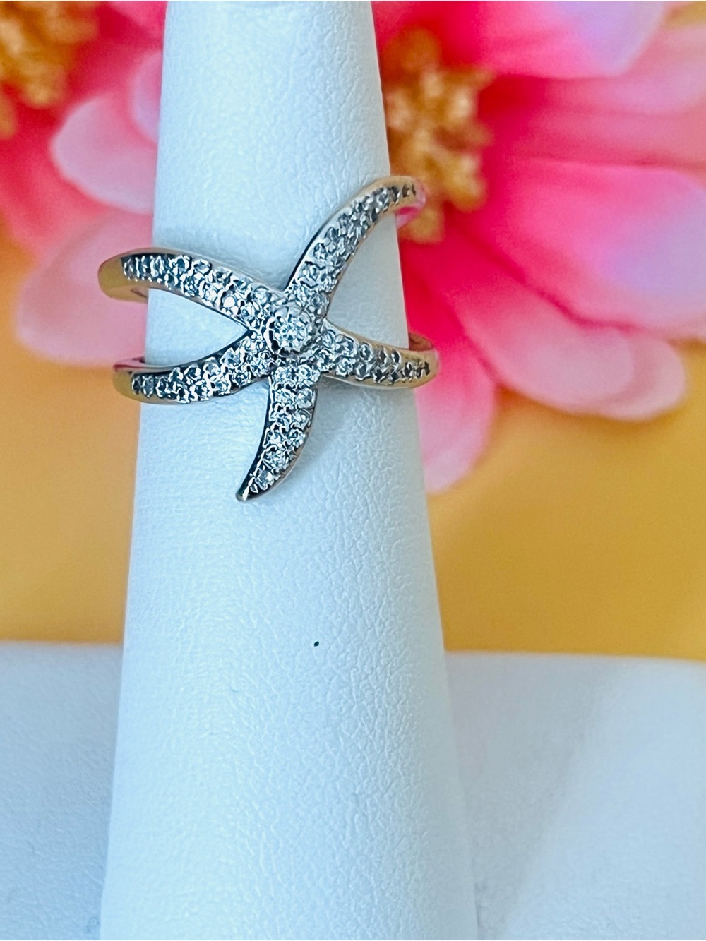 Silver sea star thumb ring, adjustable size stamped .925